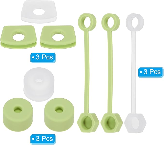 PATIKIL Silicone Spill Stopper for Straw Cup 1.0 2.0 40oz/ 30oz, Set of 9 Tumbler Accessories Including 3 Straw Cover Cap, 3 Square Spill Stopper and 3 Round Leak Stopper, Clear/Green