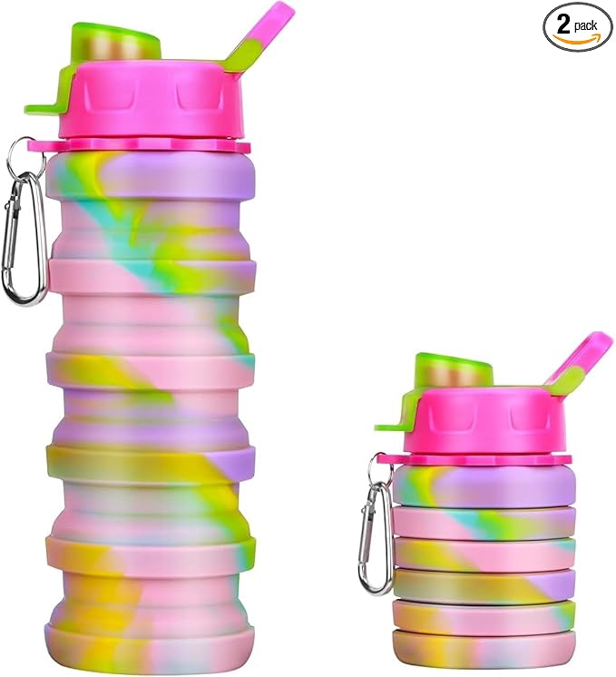Collapsible Water Bottle, Foldable Cup,500Ml Collapsible Sport Water Bottle Bpa Reusable Travel Water Bottles For Hiking Biking Running Outdoor Gym (Pink(B))