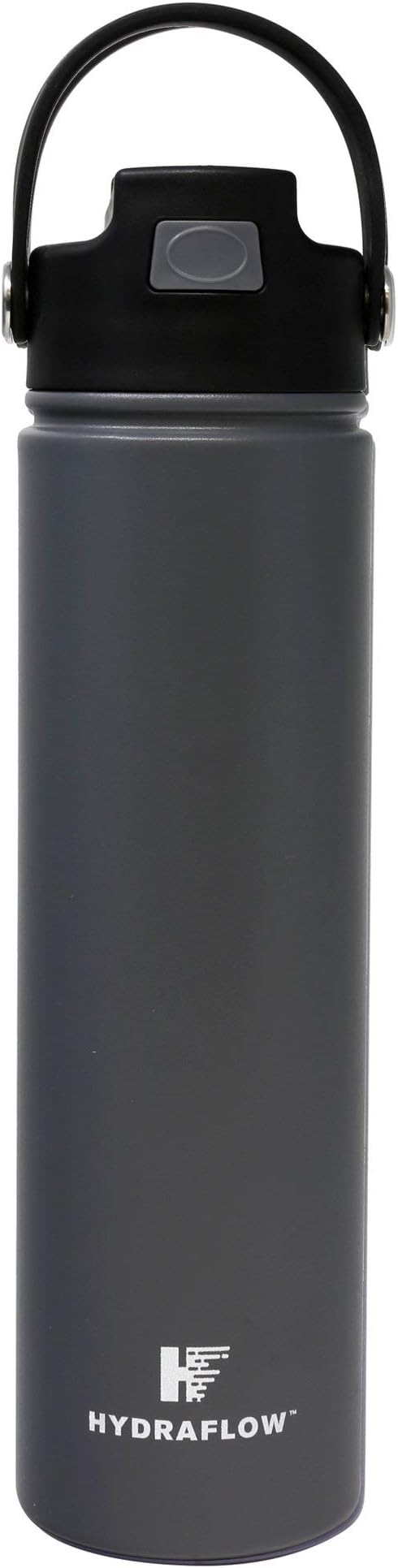 Hydraflow Hybrid - Triple Wall Vacuum Insulated Water Bottle with Flip Straw (25oz, Powder Graphite) Stainless Steel Metal Thermos, Reusable Leak Proof BPA-FREE for Sports and Travel