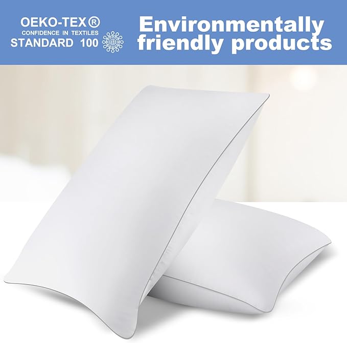 Bed Pillows for Sleeping Standard Size Set of 2 Pack Cooling Pillow Set of 2 for Side Back and Stomach Sleepers Down Alternative Filling Luxury Soft and Skin-Friendly