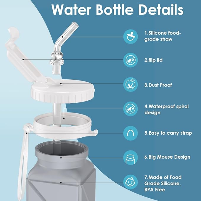 Collapsible Water Bottles,BPA-Free Leak-Proof Silicone Foldable Water Bottle Cup 20.6oz,Durable Lightweight Bottle for Gym Travel Camping Hiking Running (Type2 Pink+Nave Blue+Green+Grey)