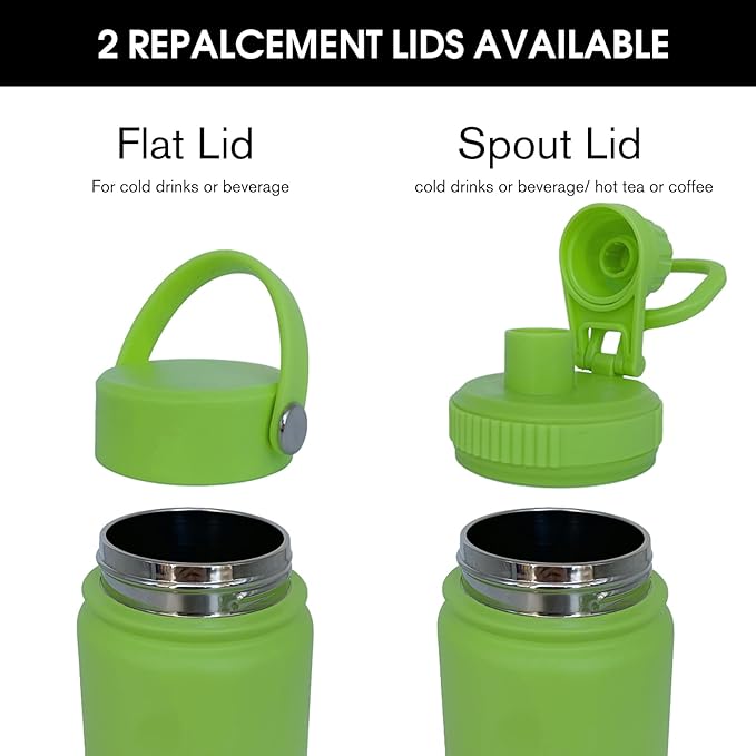 18oz Insulated Water Bottle ,Stainless Steel Sports Water Cup Flask with 2 Lids, Wide Mouth Travel Thermal Mug,Outdoor Sports Bottle(Lemon Green)