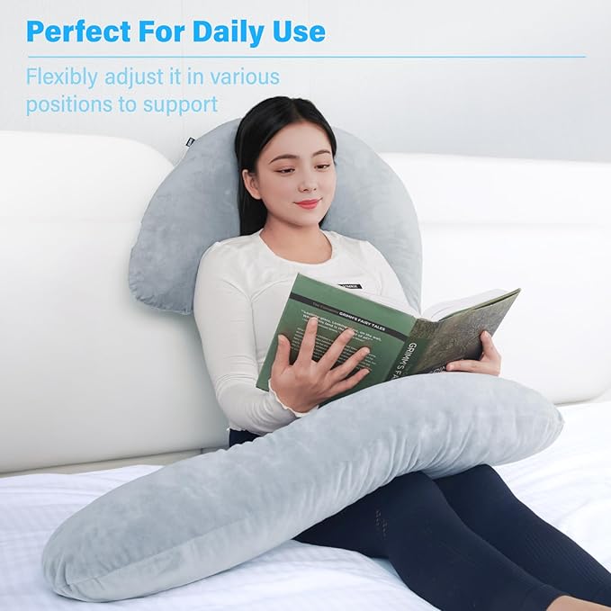 Swan Body Pillow with Cover, 71 Inches King Size Memory Foam Full Body Pillow for Side Sleeper, Long Pregnancy Pillow with Contour Support for Back, Knee, Leg Relief - King Size Grey