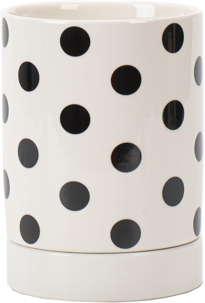 Small Utensil Holder for Kitchen Counter 4.1 x 6 Inches Ceramic Cooking Utensil Crocks Countertop Organizer Vintage Farmhouse Kitchen Decor Caddy,Dots