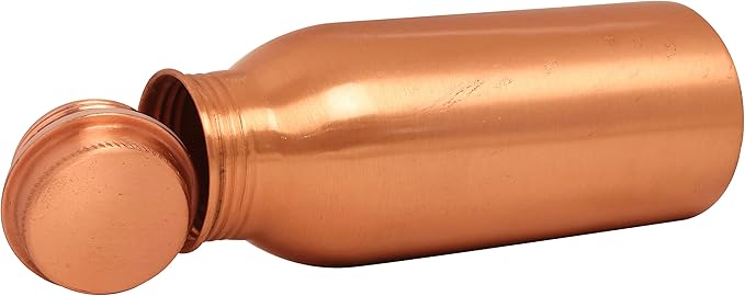 Pure Copper Water Bottle - Handcrafted - Ayurveda health benefits - Large 17.50 oz - Leak proof - Easy to carry for Sports, Fitness, Yoga, School - Natural Copper Finish