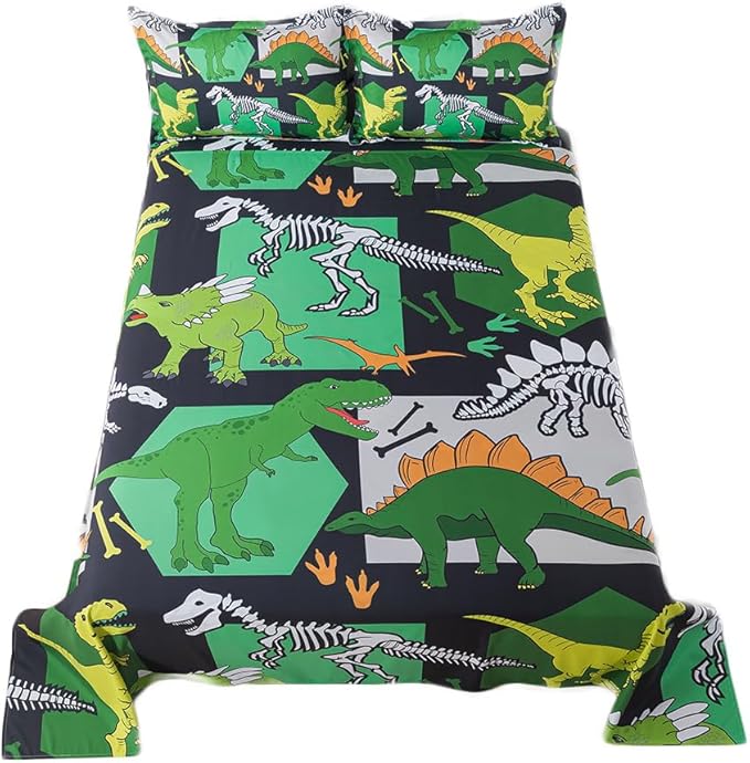 qjmiaofang Dinosaur Sheets Full Size for Boys Dinosaur Sheet Set 4Pieces Ancient Dinosaur Flat Sheet Set T-Rex Flat Sheet Animals Printed Dinosaur Bed Sheet 1 Fitted Sheet 1 Flat Sheet 2 Pillowcases