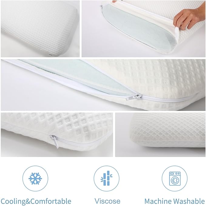 Slim 3.2" Stomach Sleeping Memory Foam Pillow-Thin, Flat, Soft Yet Supportative for Belly, Back& Stomach Sleepers