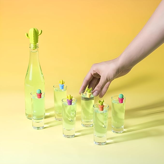 Cactus Silicone Wine Bottle Stoppers,Cute Wine Accessories, Reusable Wine Beverage Corks, for Gifts, Bar, Holiday Party, Wedding (7, M)