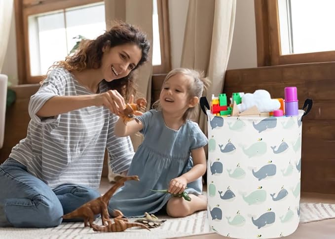 Kids Laundry Hamper,Whale Laundry Basket Collapsible Girls Storage Baskets for Home Decor,Office,Toy Organizer,(Whale)