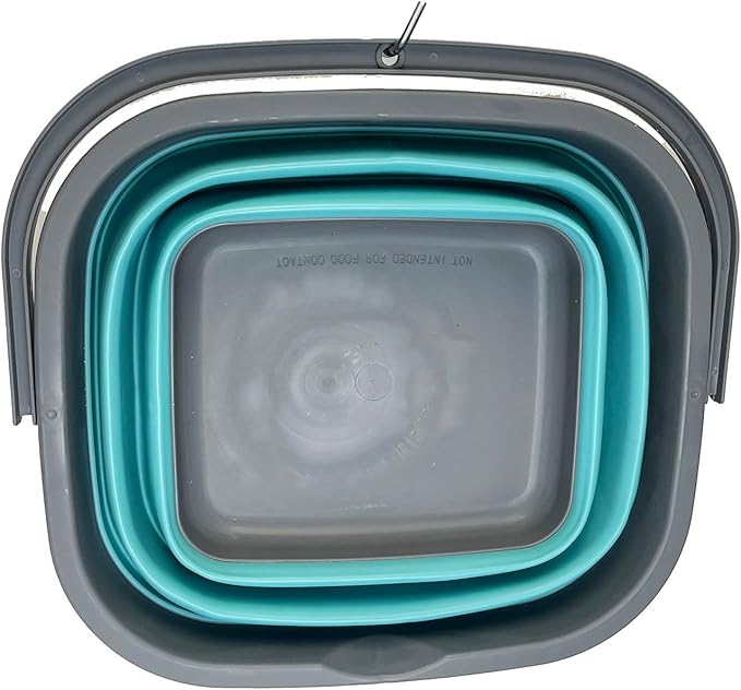 SAMMART 10L (2.6 gallon) Collapsible Rectangular Handy Bucket (Alloy Grey + Crystal Blue (Set of 2))