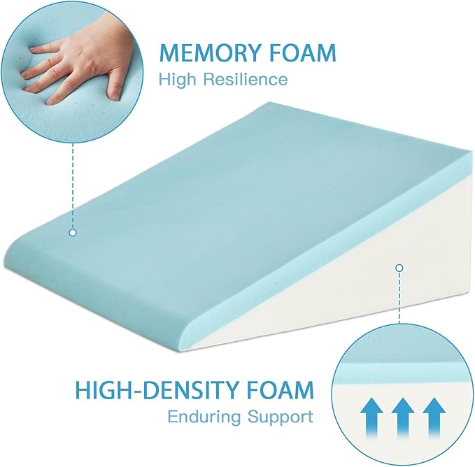 Wedge Pillow for Back Pain Relief, Bed Wedge Pillow for Sleeping, 24×24×10 Inch Memory Foam Anti Snore Pillow, Triangle Pillow Wedge for Sleeping Acid Reflux, Gerd, Elevated Pillow White/Grey