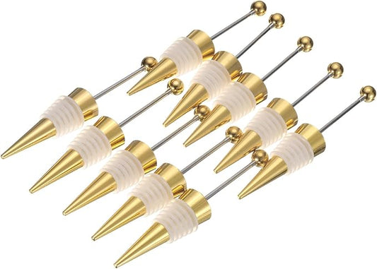 uxcell 10 Pcs Bead Wine Bottle Corks, Wine Stopper Cork, Wine Stopper, Reusable Wine Bottle Corks Sealing Plug Bottle for Beverage Holiday Party Bar,Gold/White