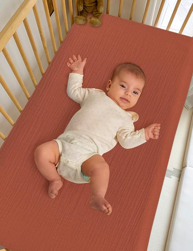 Rust Pack and Play Sheets, Muslin Cotton Small Pack n Play Mattress Pad Cover, 39"x27" Soft and Breathable Baby Sheets for Pack and Play (46P-04)
