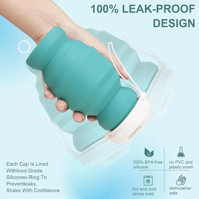 Collapsible Water Bottles,BPA-Free Leak-Proof Silicone Foldable Water Bottle Cup 20.6oz,Durable Lightweight Bottle for Gym Travel Camping Hiking Running (Type2 green little 320ml)