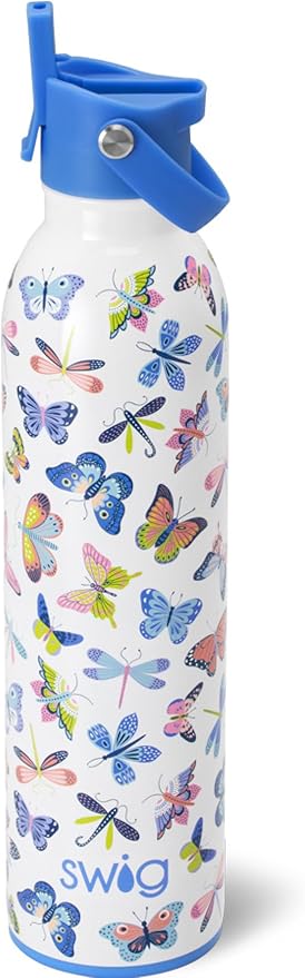 Swig Life 26oz Insulated Water Bottle with Straw & Flip + Sip Handle | Leak Proof, Dishwasher Safe, Cup Holder Friendly, Stainless Steel Water Bottle (Butterfly Bliss)