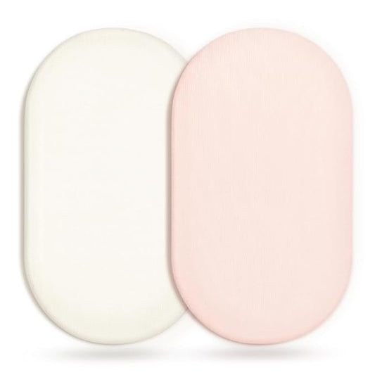 GRSSDER Stretchy Ultra Soft Fitted Bassinet Sheet 2 Pack, Universal Fit for Bassinets Baby Cradle Moses Basket Oval Rectangle Mattress Safe and Snug, Jersey Bassinet Sheets for Girls, Cream/Pink