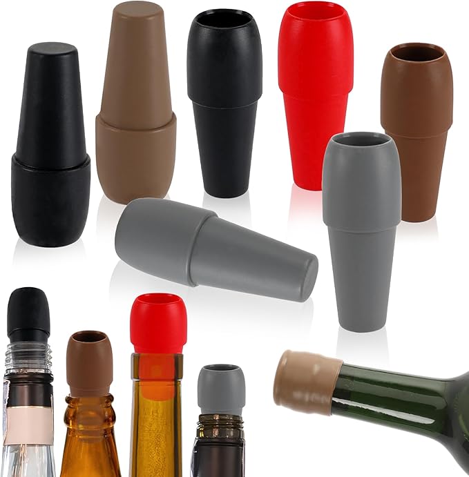 JUNEBRUSHS Wine Stoppers, 8PCS Silicone Wine Stoppers for Wine Bottles, Beer Bottle Stopper, Champagne Stopper, Reusable Sparkling Wine Bottle Stopper(4 Colors)