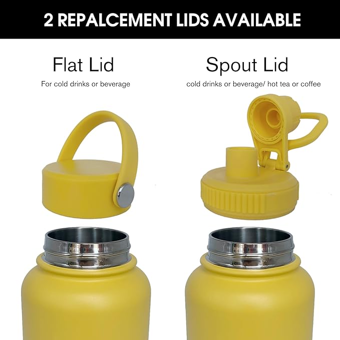 32oz Insulated Water Bottle ,Stainless Steel Sports Water Cup Flask with 2 Lids, Wide Mouth Travel Thermal Mug,Outdoor Sports Bottle(Mango yellow)