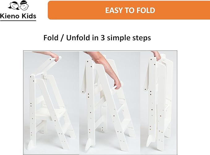 Foldable Kitchen Stool for Kids - Foldable Toddler Tower, Kitchen Stool for Toddlers, Toddler Standing Tower, Toddler Tower, Kids Stool (White)