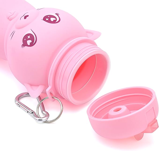 Cat Water Bottle,Collapsible Water Bottle for Kids,Cute Water Bottles -kawaii Cat Appearance - Portable Leak Proof with Roll Up Foldable Silicone Features for Sports,BPA Free (pink)