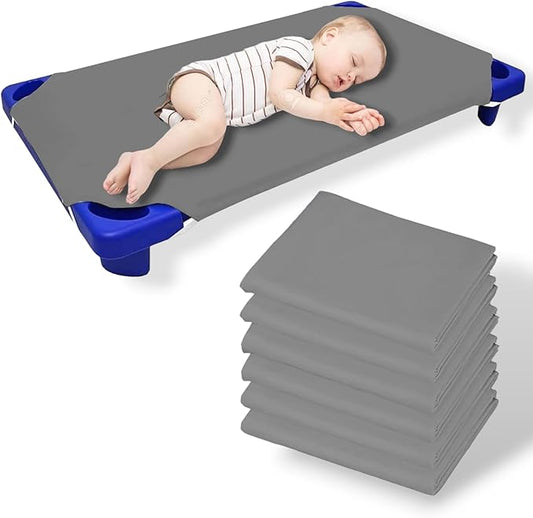 Pack of 6 Cot Sheet for Daycare Preschool Cot Bed -Polyblend Fabric with Corner Elastic Cots Sheets Fits On 22" X 40" Inches Size Toddler and Preschool Daycare Cot Dark Grey 22 X 40 Size
