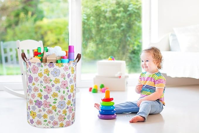 Kids Laundry Hamper,Flower Laundry Basket Collapsible Girls Storage Baskets for Home Decor,Office,Toy Organizer,(Flower)