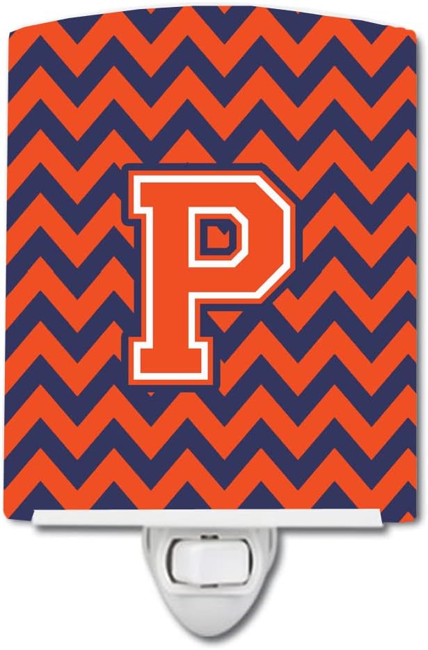 Caroline's Treasures CJ1042-PCNL Letter P Chevron Orange and Blue Ceramic Night Light Compact, UL-Certified, Ideal for Bedroom, Bathroom, Nursery, Hallway, Kitchen, 6x4x3, Multicolor