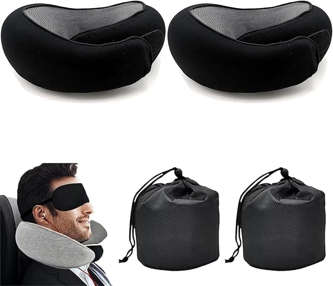 Travel Pillows for Airplanes,2024 New Travel Pillow,Travel Neck Pillow Neck Pillow Airplane Memory Foam Travel Pillow Neck Pillow for Traveling Suitable for Airplanes,Offices and Cars 2PC(Black)