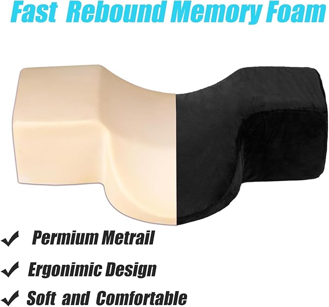 Salon Eyelash Extension Neck Pillow Memory Foam Lash Pillow with Neck and Back Support,Ergonomic lash Bed Pillow with Velvet Pillowcase Beauty Lash Pillow for Lash Extensions(Black)