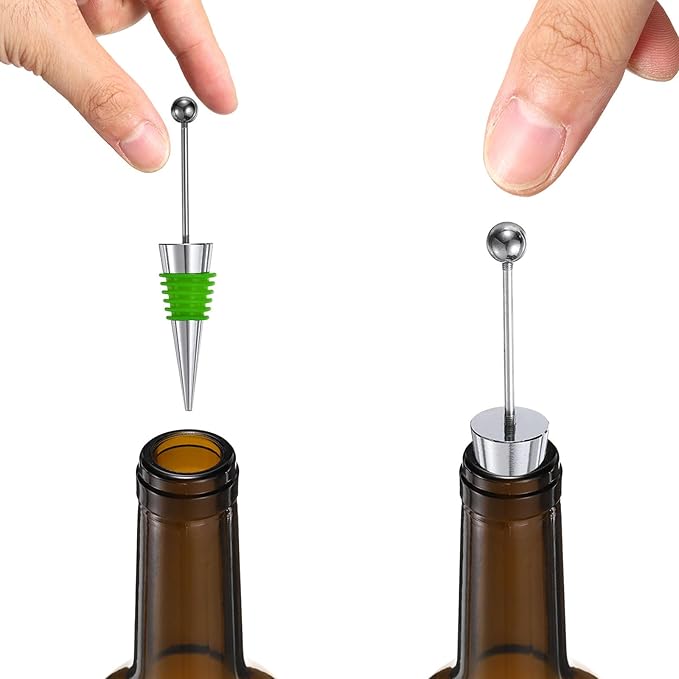 uxcell 10 Pcs Bead Wine Bottle Corks, Wine Stopper Cork, Wine Stopper, Reusable Wine Bottle Corks Sealing Plug Bottle for Beverage Holiday Party Bar,Silver/Green