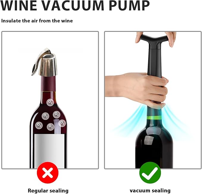 Wine Saver Pump with 4 Vacuum Wine Stoppers,Wine Bottle Stopper,Keeps Wine Fresh,Compatible with Most Wine Bottles,Best Gifts for Wine Lovers,Black
