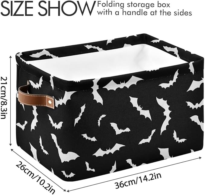 Halloween Black Bat Storage Basket Fabric Kitchen Baskets Spooky Happy Halloween Open Home Storage Bins Boxes Foldable Organizer Bag for Baby Cloth Pet Toy Book Shelf Closet Baskets 16×12×8 Inches