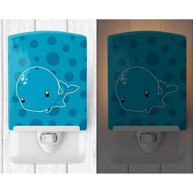 Caroline's Treasures BB8896CNL Nautical Whale Ceramic Night Light Compact, UL-Certified, Ideal for Bedroom, Bathroom, Nursery, Hallway, Kitchen, 6x4x3, Multicolor