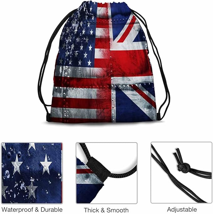 National Flag Drawstring Bag 14x16.9 Inch USA British Star White Red Striped Gym Bag Stroage Small Exercise Accessiors Water Bottle Change of Clothes Shoes