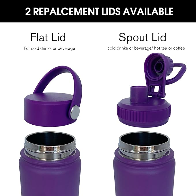 18oz Insulated Water Bottle ,Stainless Steel Sports Water Cup Flask with 2 Lids, Wide Mouth Travel Thermal Mug,Outdoor Sports Bottle(Purple)
