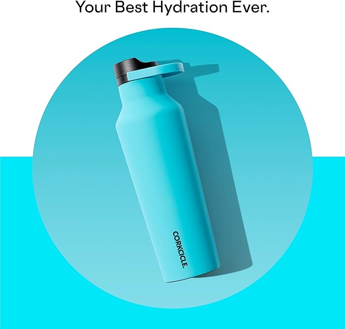 Corkcicle Sport Canteen Insulated Tumbler, Capri Blue, 32 oz – Reusable Water Bottle Keeps Beverages Cold for 25 Hours & Hot 12 Hours – Cupholder Friendly Tumbler with Screw-On Cap