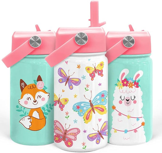 Kids Water Bottle with Straw Lid - 12 Oz Insulated Stainless Steel Water Bottles for Toddlers Kid Girl- Travel Cup for School Sports