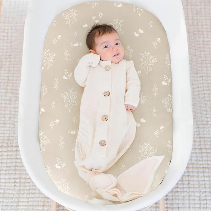 GRSSDER Stretch Ultra Soft Fitted Bassinet Sheet Set 2 Pack, Universal Fit for Bassinets Baby Cradle Moses Basket Oval Rectangle Mattress Safe and Snug, Stylish Watercolor Rabbit Pattern