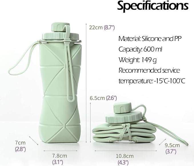 Collapsible Water Bottle, Silicone Foldable Water Bottles For Travel, Easy-To-Carry Design And Compact Size, BPA Free, 20 oz (2-Pack, Blue & Pink)