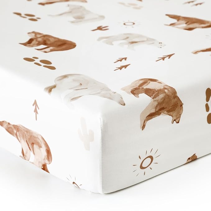 Stretchy Ultra Soft Jersey Knit Fitted Crib Sheets Set 2 Pack,Universal Fit All Standard Crib Mattress Pads Safe and Snug, Crib Fitted Sheet for Boys and Girls, Cute Animals Print