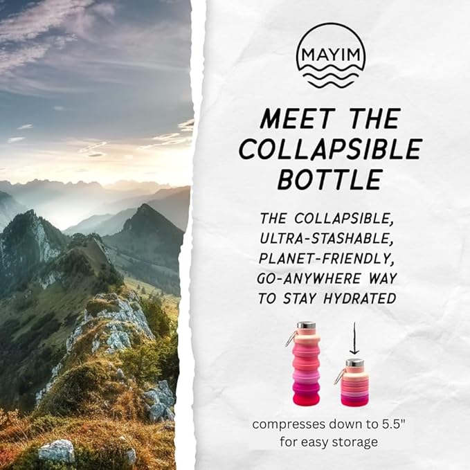 Mayim Collapsible Water Bottles Silicone Travel Tumbler with Clip for Backpack, Reusable Portable Sport Water Bottle for Gym, Camping, Hiking or Airport, 24 Oz Green Sage