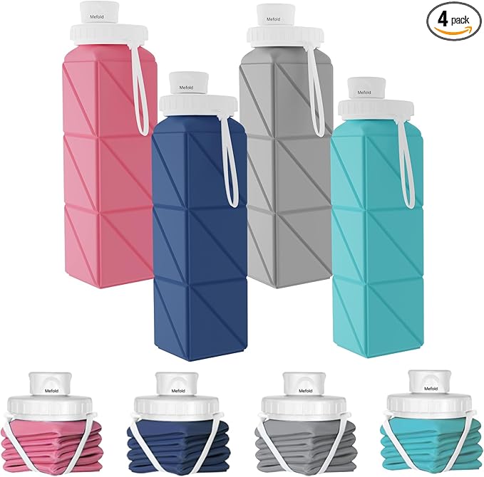 Collapsible Water Bottles,2 Pack Leakproof BPA-Free Silicone Foldable Portable Water Bottle 610ml,Lightweight 21oz Reusable Wide Mouth Water bottle for Travel Cycling Gym Camping Sports Outdoor