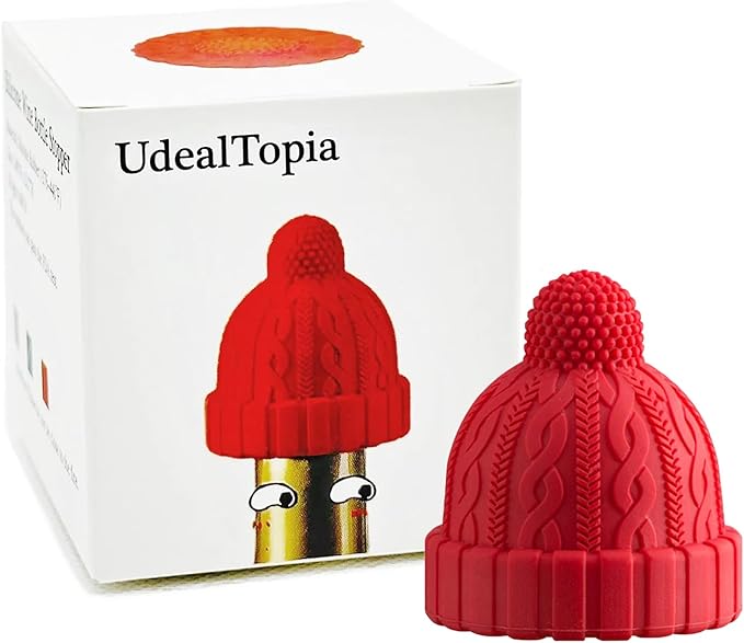 Silicone Wine Bottle Stopper, Reusable Wine Saver to Keep Wine Sealed/Fresh, Fun Wine Stoppers with Knitted Hat Design, Great Choices for Wine Lovers - Standard Bottles Are Applicable(Red)