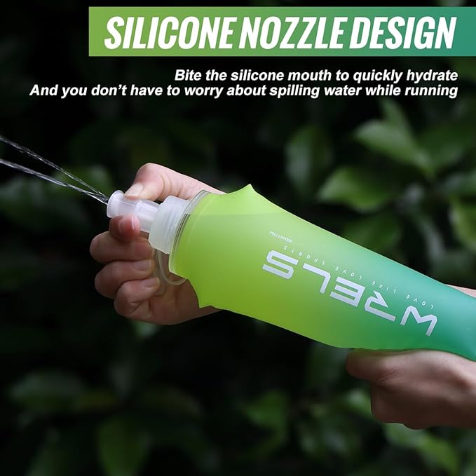 Collapsible TPU Soft Flask,Reusable Handheld Soft Water Bottle for Hydration Pack,BPA Free Gradient Folding Water Flask for Running Cycling Climbing (Mix Green-250ml *2)