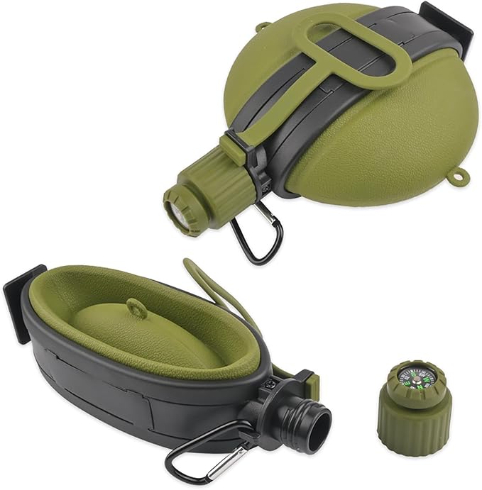Collapsible Water Bottle 19.8 oz,Silicone Foldable Canteen Kettle,Water Jug with Compass for Outdoor Camping,Hiking, Backpacking,Traveling (Green)