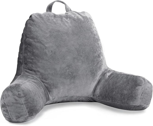 Sasttie Reading Pillow for Sitting in Bed Adult, Velvet Back Pillow for Bed Sitting Up, Backrest Back Support Chair Pillow, College Dorm Essentials for Girls and Boys, Dark Grey