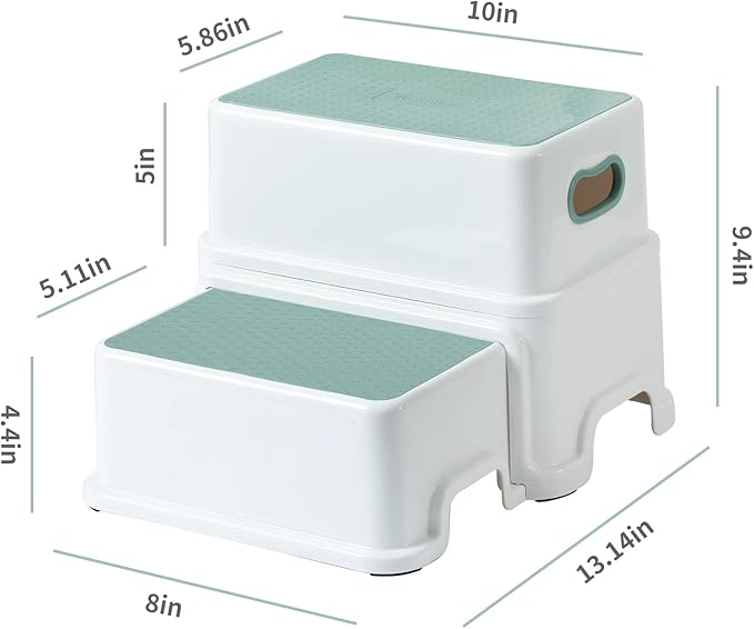 Victostar 2 Step Stool for Kids, Anti-Slip Sturdy Toddler Two Step Stool for Toilet Potty Training, Bathroom,Kitchen (Green-White)