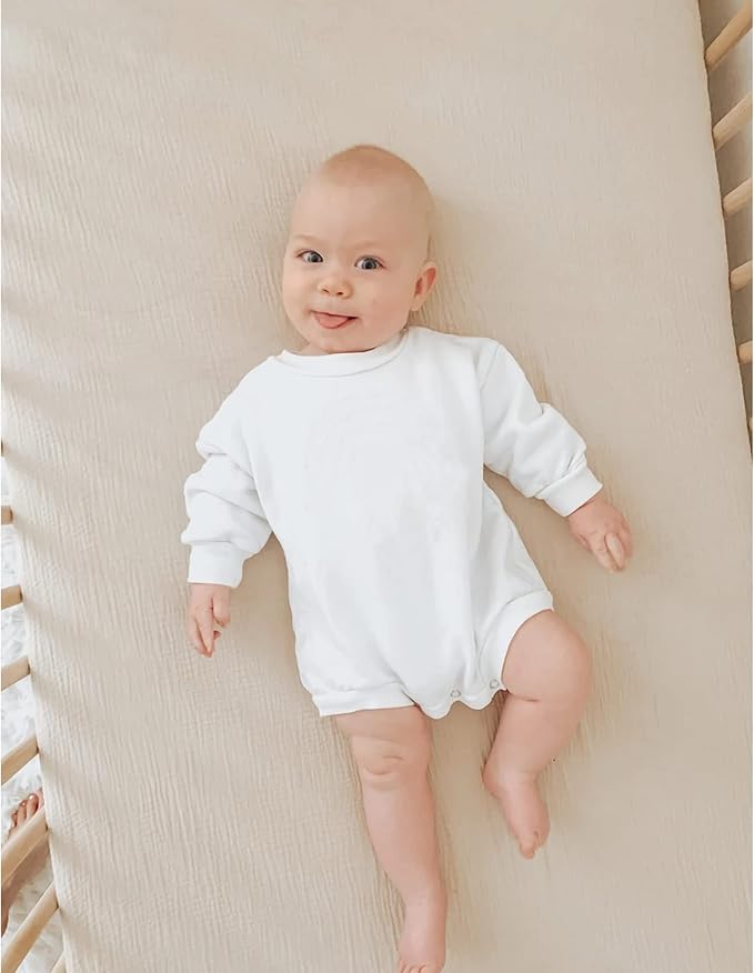 Konssy Muslin Fitted Crib Sheets 100% Cotton Baby Crib Sheets for Standard Crib Mattress (28 X 52 Inches), Soft and Breathable for Boys Girls (Clay)