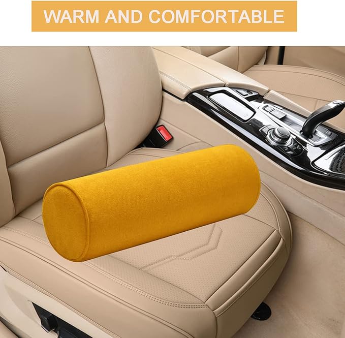 Cylinder Round Memory Foam Support Pillows 17.8X6 Cervical Neck Roll Pillow with Pillowcase Soft, Comfortable and Breathable for Sleeping, Chair, Car, Sofa,Travel Yellow