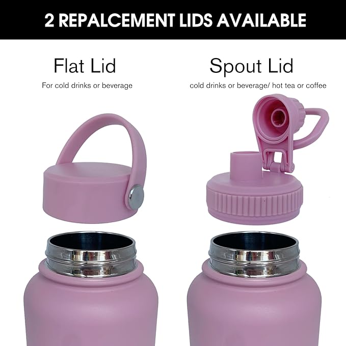 32oz Insulated Water Bottle ,Stainless Steel Sports Water Cup Flask with 2 Lids, Wide Mouth Travel Thermal Mug,Outdoor Sports Bottle(Jelly Purple)